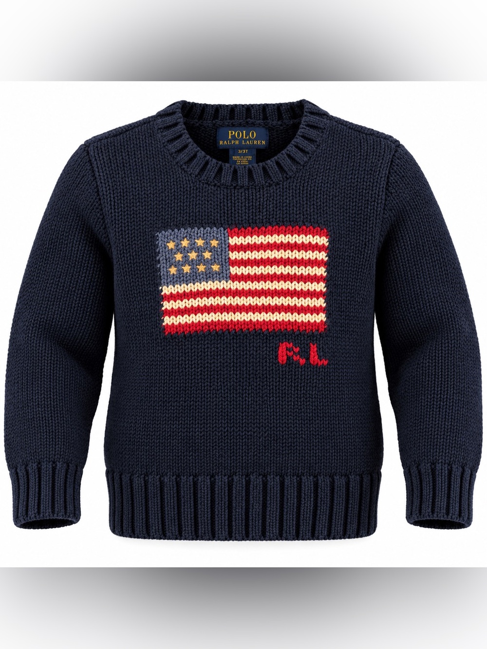 Polo Ralph Lauren Boys 3T American Flag Knit Sweater Navy Crewneck RL Sweater